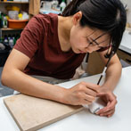 Miyu Kurihara working in her studio on collaborative work done with Yuta Segawa, London 2019